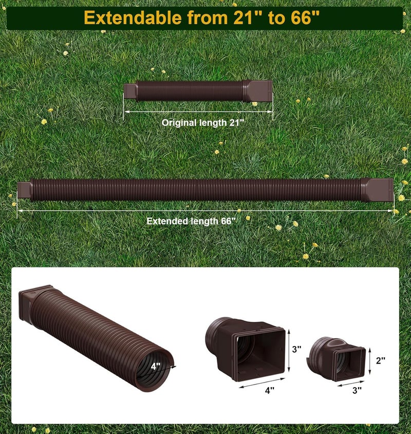 Ogutter Rain Gutter Downspout Extensions, Downspout Extender for Rainwater Drainage Flexible, Down Spout Drain Extension Pipe and Extendable from 21 to 66 Inches (Brown) - Image 4